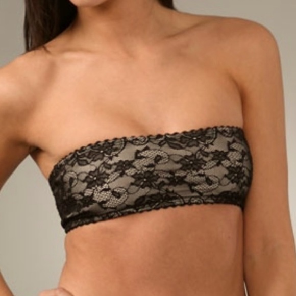 NWOT TOP SECRET WEAPON BANDEAU IN BLACK LACE WITH CHAMPAGNE COLOR LINING MEDIUM - Picture 3 of 12